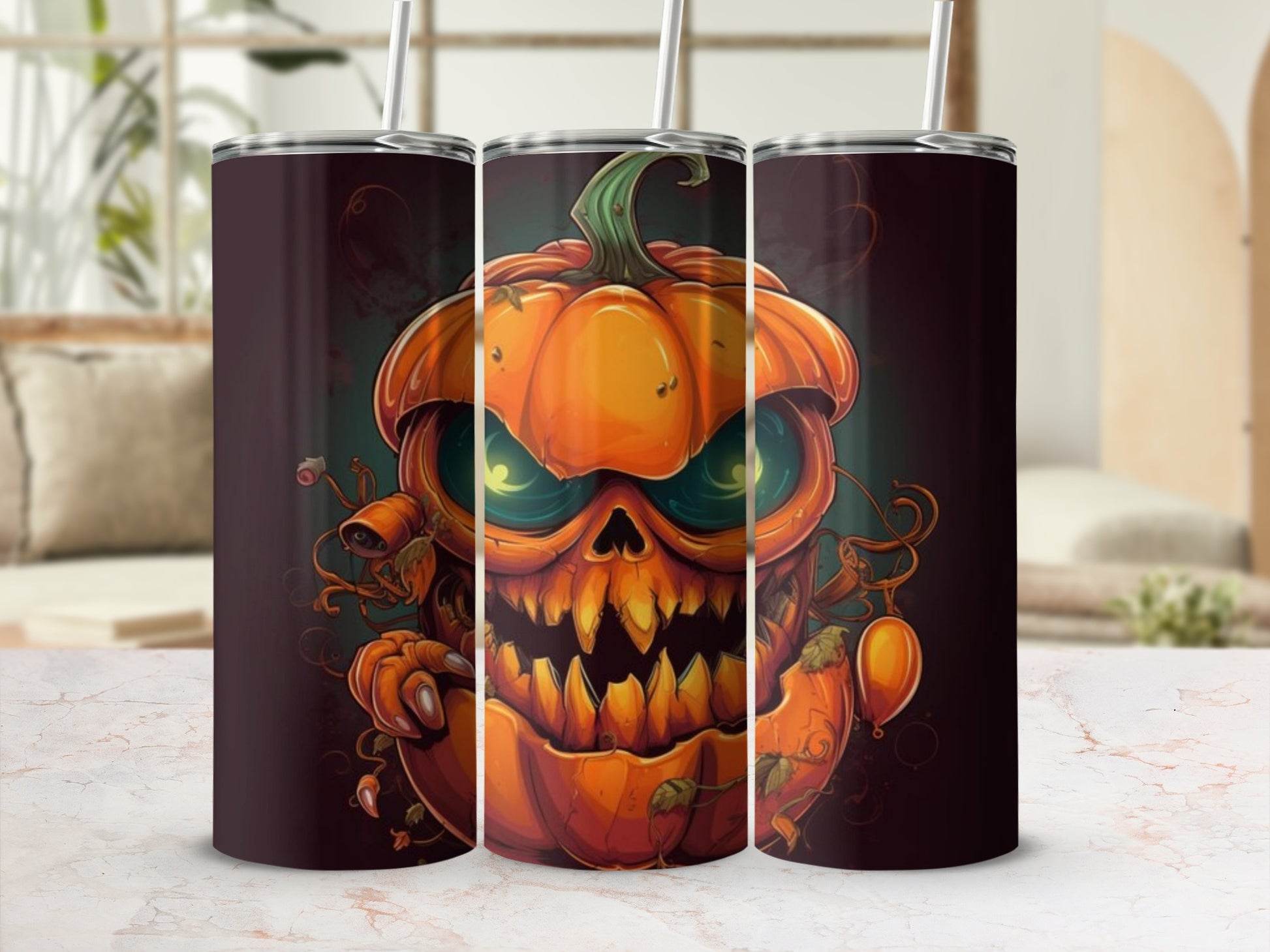 Spooky Halloween Pumpkin Face Tumbler Perfect for Parties
