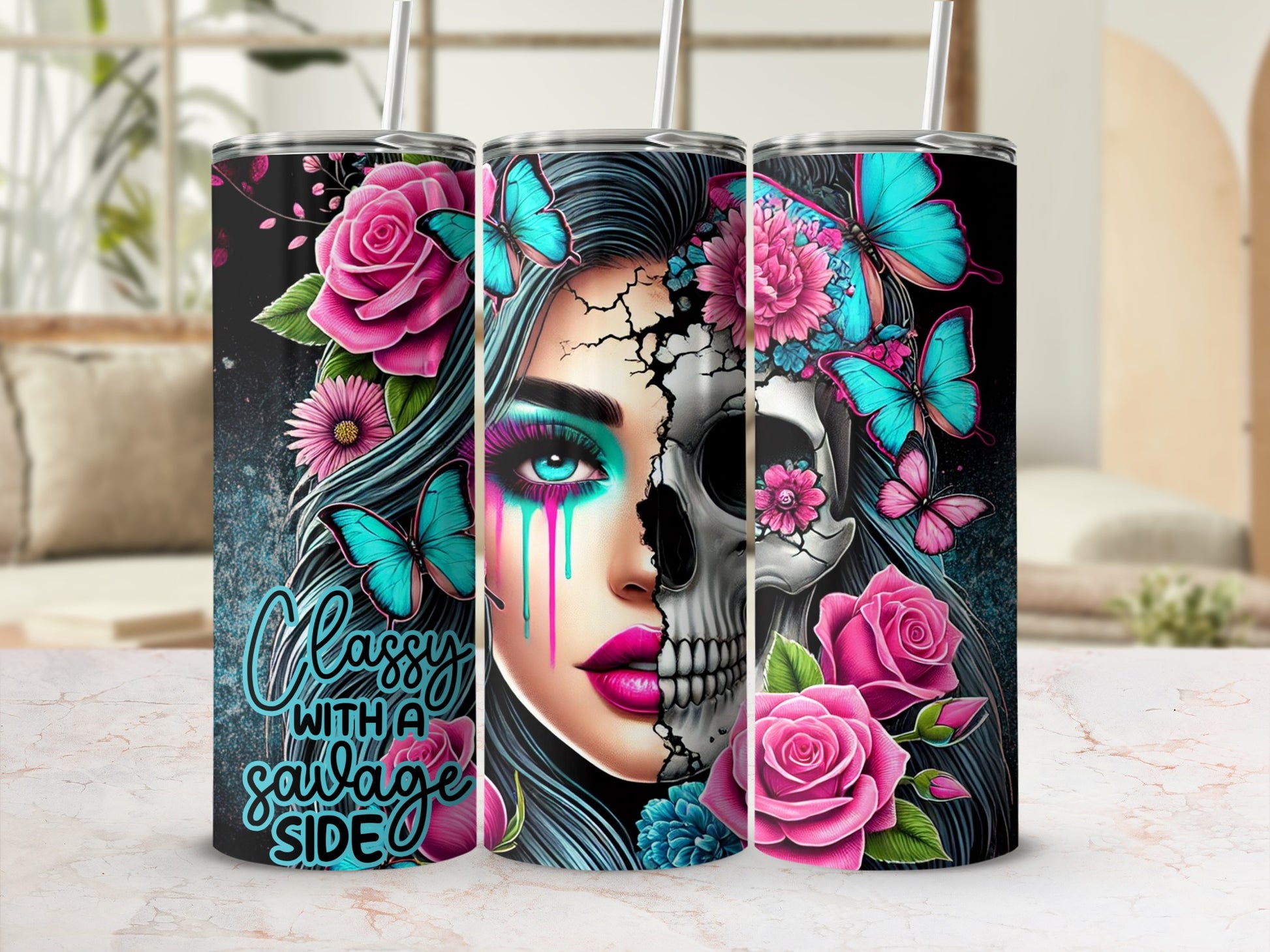 Classy WITH A savage SIDE Skull Woman Flowers product type