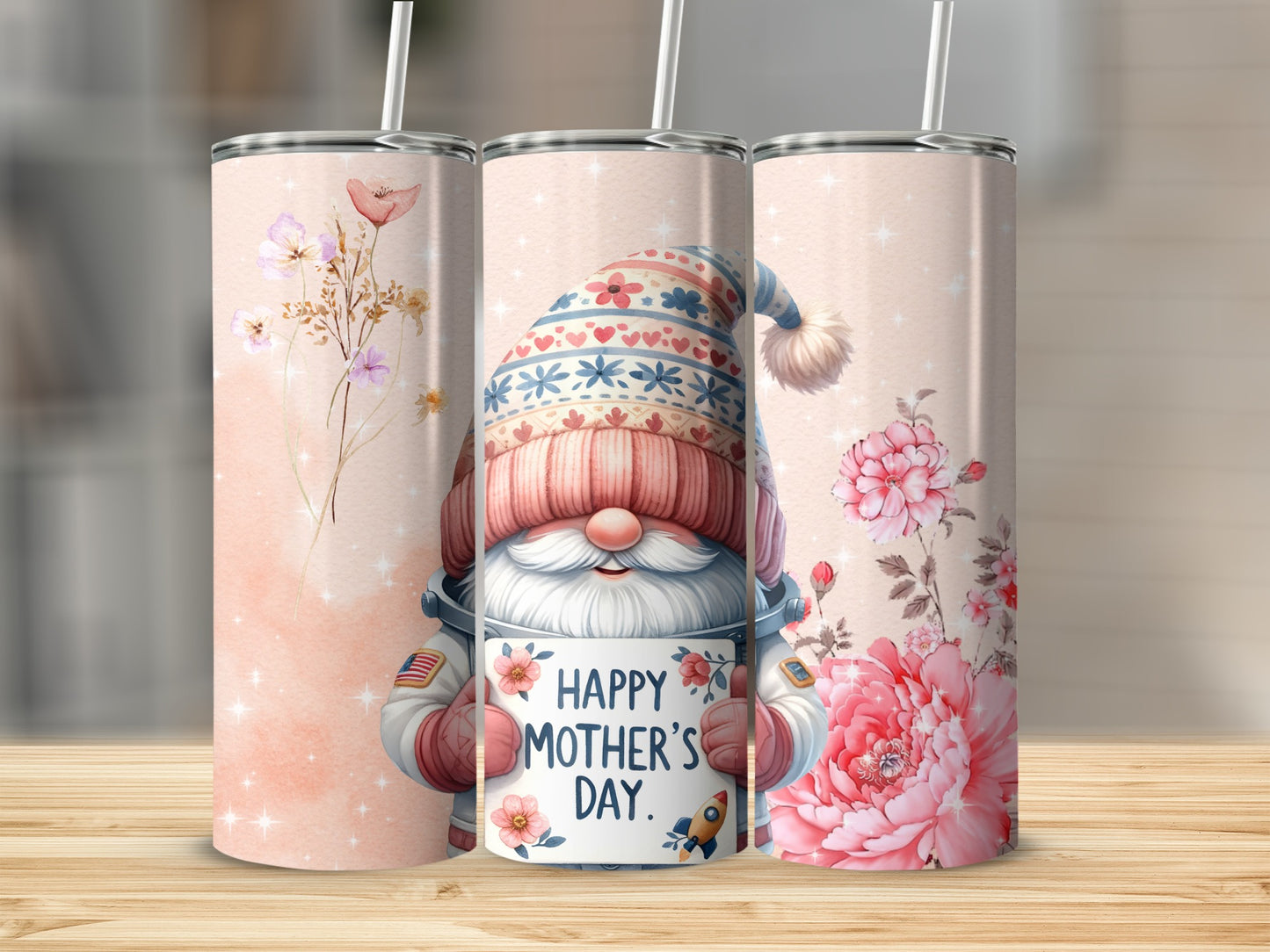 Happy Mother's Day Gnome Floral Design Tumbler