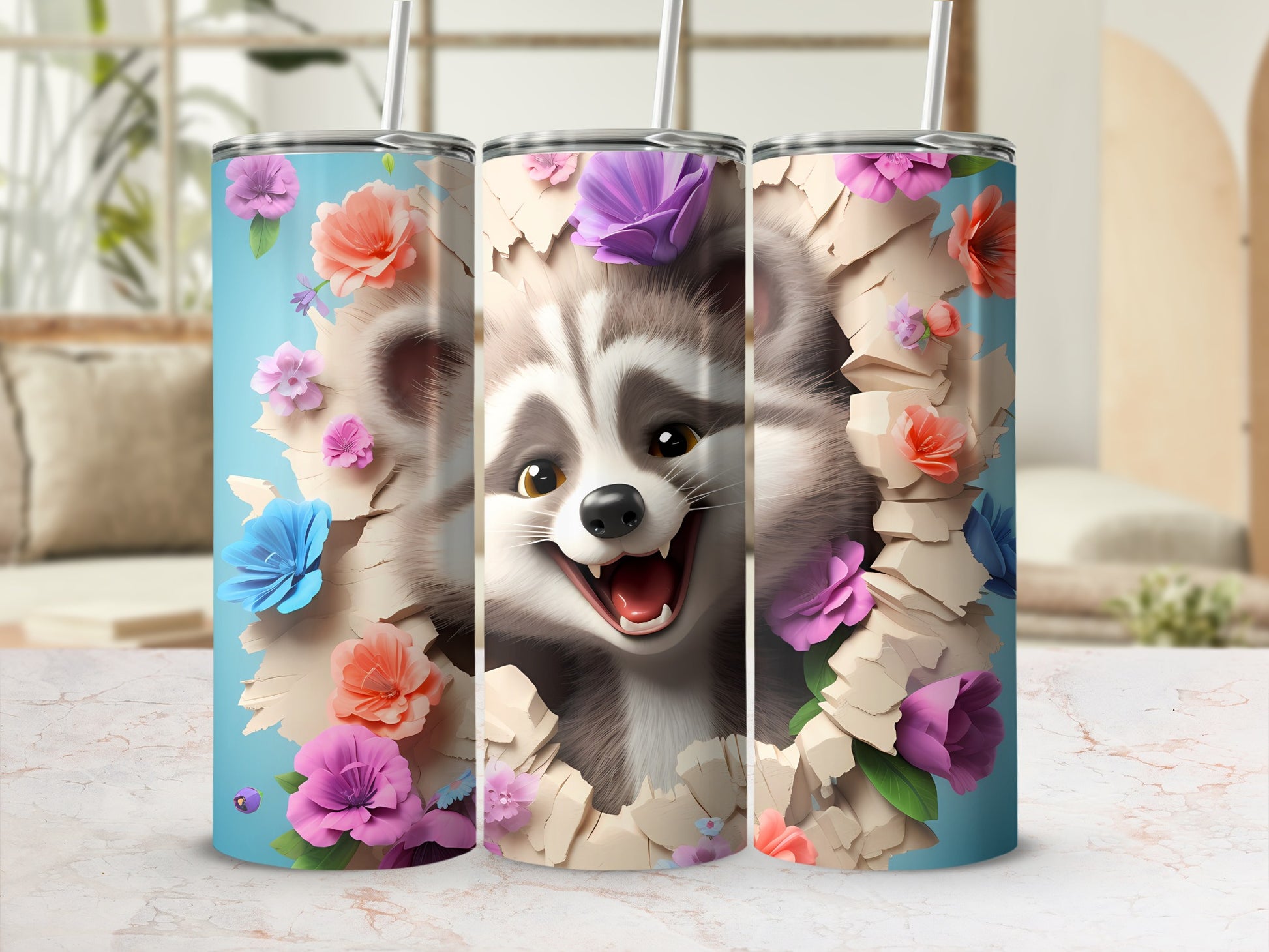 Smiling Raccoon Bursting Colorful Flowers Tumbler product type
Raccoon
Animal Art
Cute Raccoon
Happy Design
Smiling Animal
Floral Accents
Colorful Flowers
Paper Tear Effect
Bursting Design
Tumbler Art
Drinkware Design
Beverage Container
Unique Gift
Wildlife Art
Whimsical Design
Character Design
Cartoon Raccoon
Pop Out Animal
Pretty Flowers
Sweet Raccoon