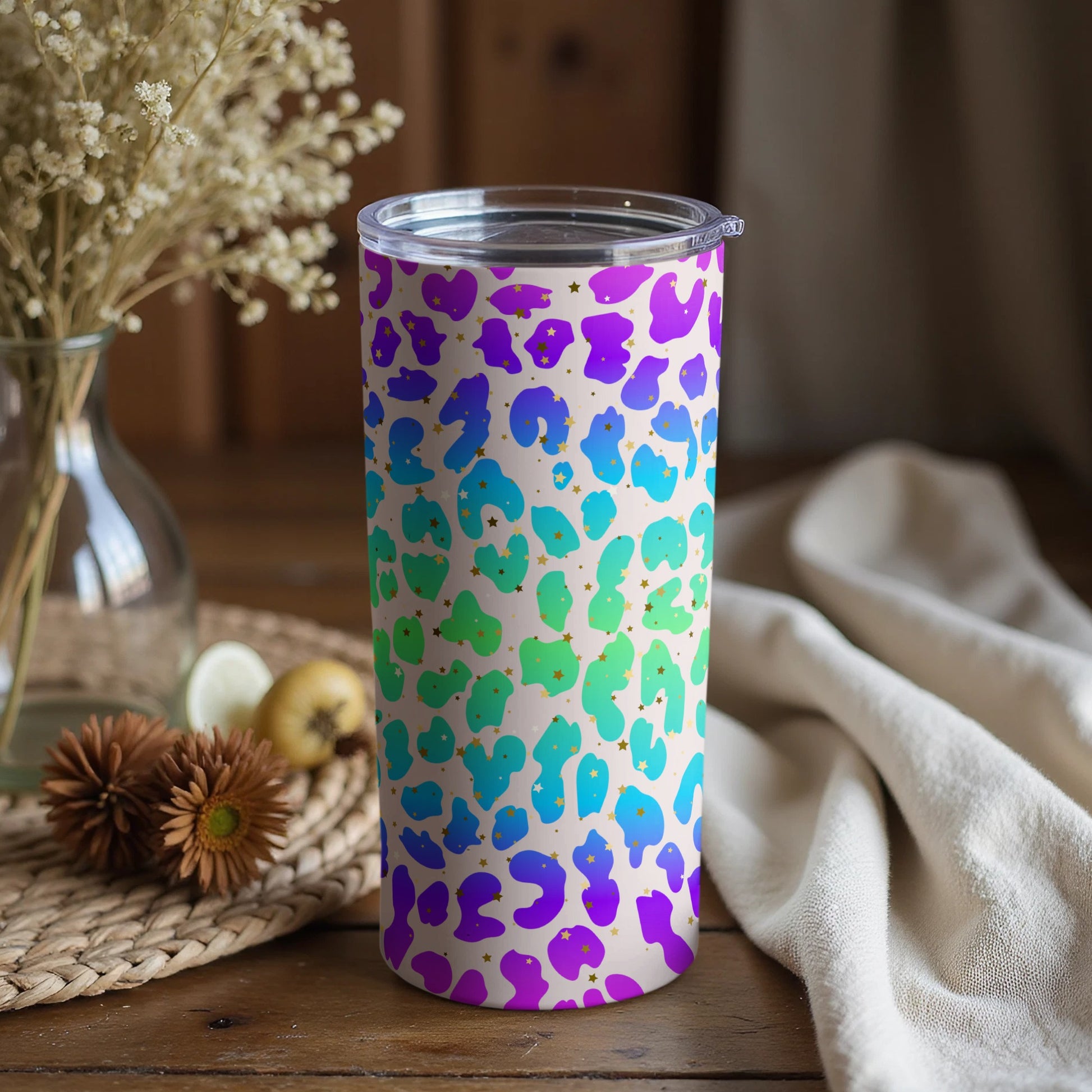 Colorful Leopard Print Insulated Tumbler with Lid