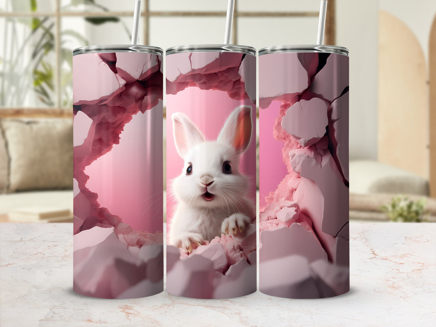 Cute White Bunny Breaking Through Rock Tumbler Design