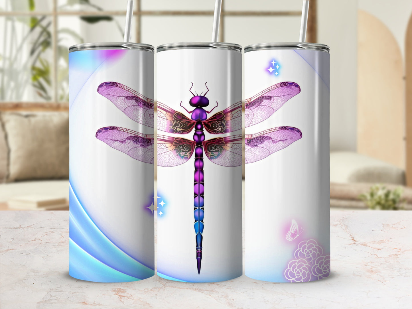 Vibrant Purple Dragonfly Insulated Tumbler Travel Mug