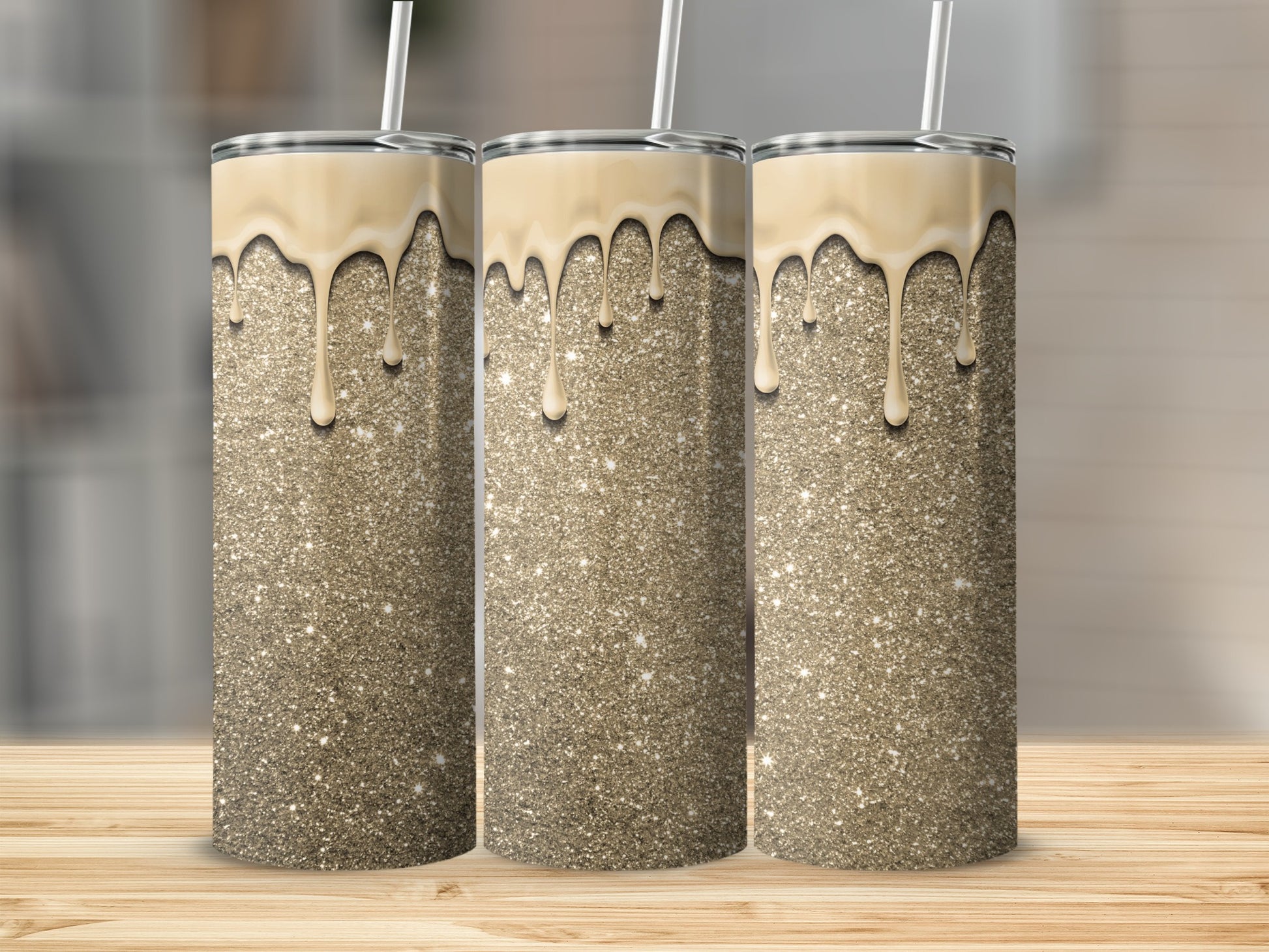 Glittering Gold with Cream Drip Design Tumbler
