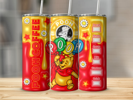 Pooh Coffee Customizable Tumbler with Straw Design