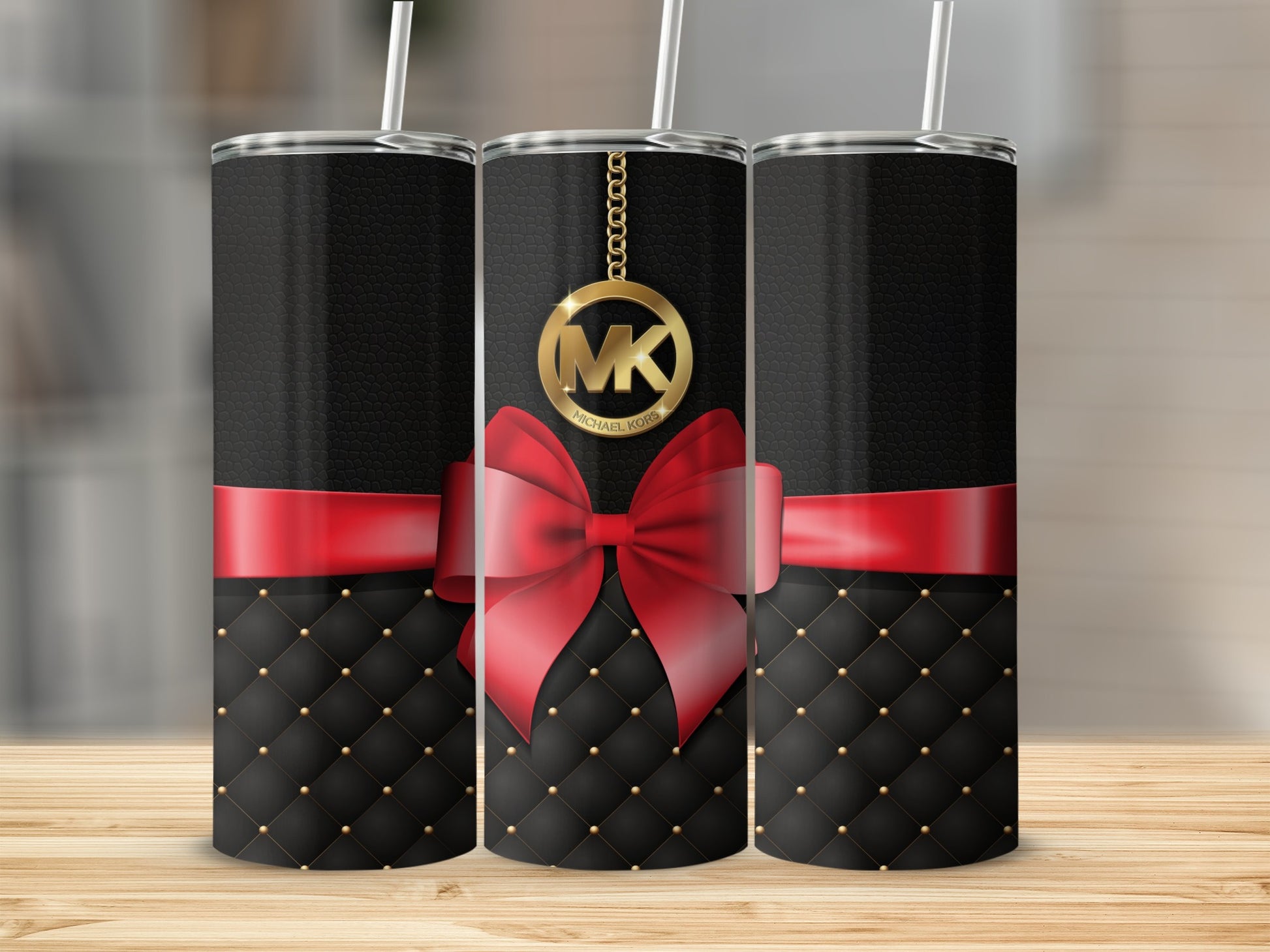 Elegant Black and Red Tumbler with Bow Design