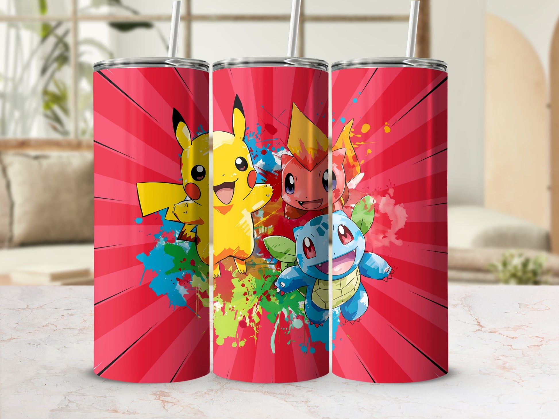 Colorful Cartoon Characters Pink Insulated Tumbler
