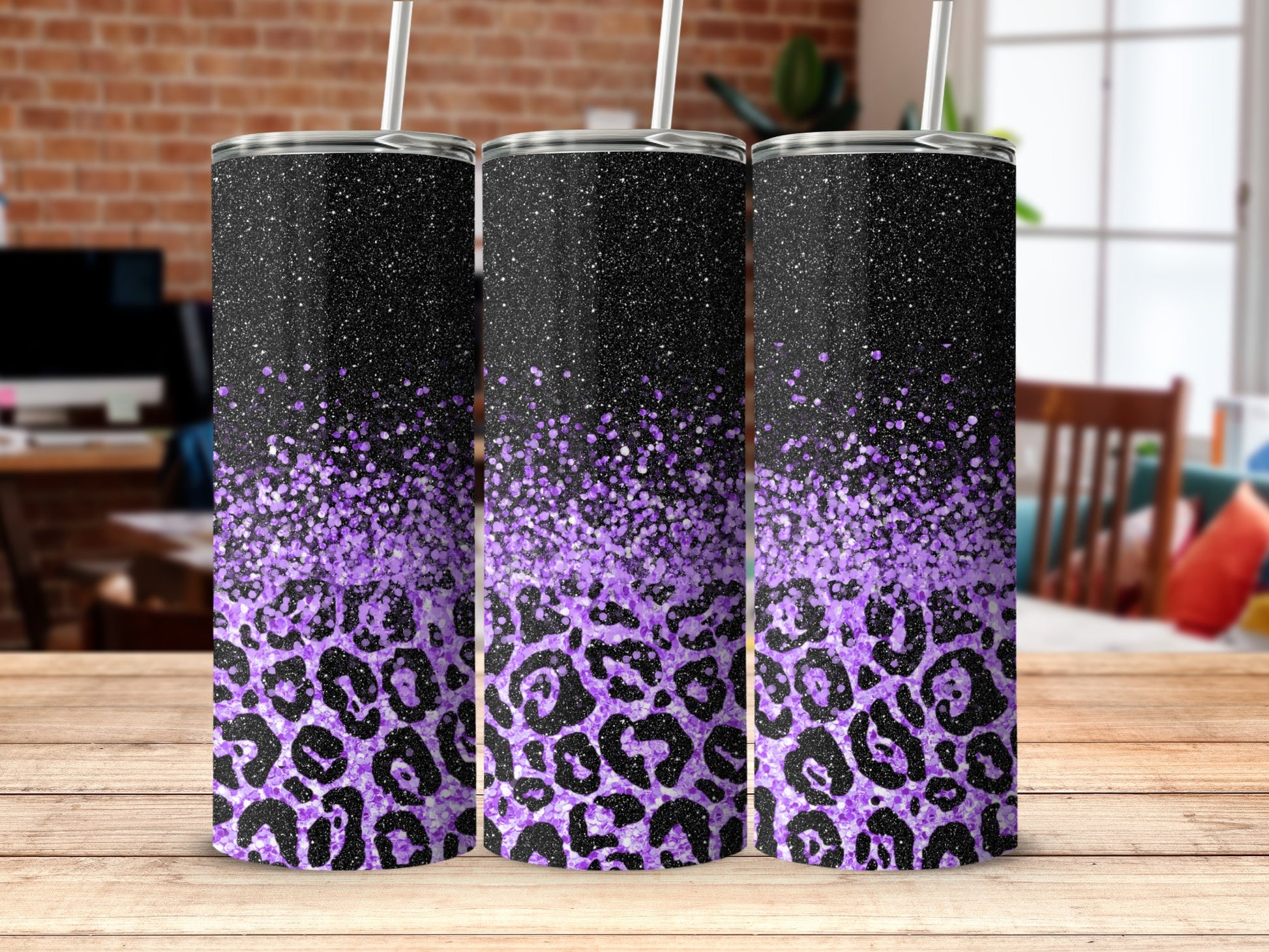 Sparkly Purple Gradient Leopard Print Tumbler Product
