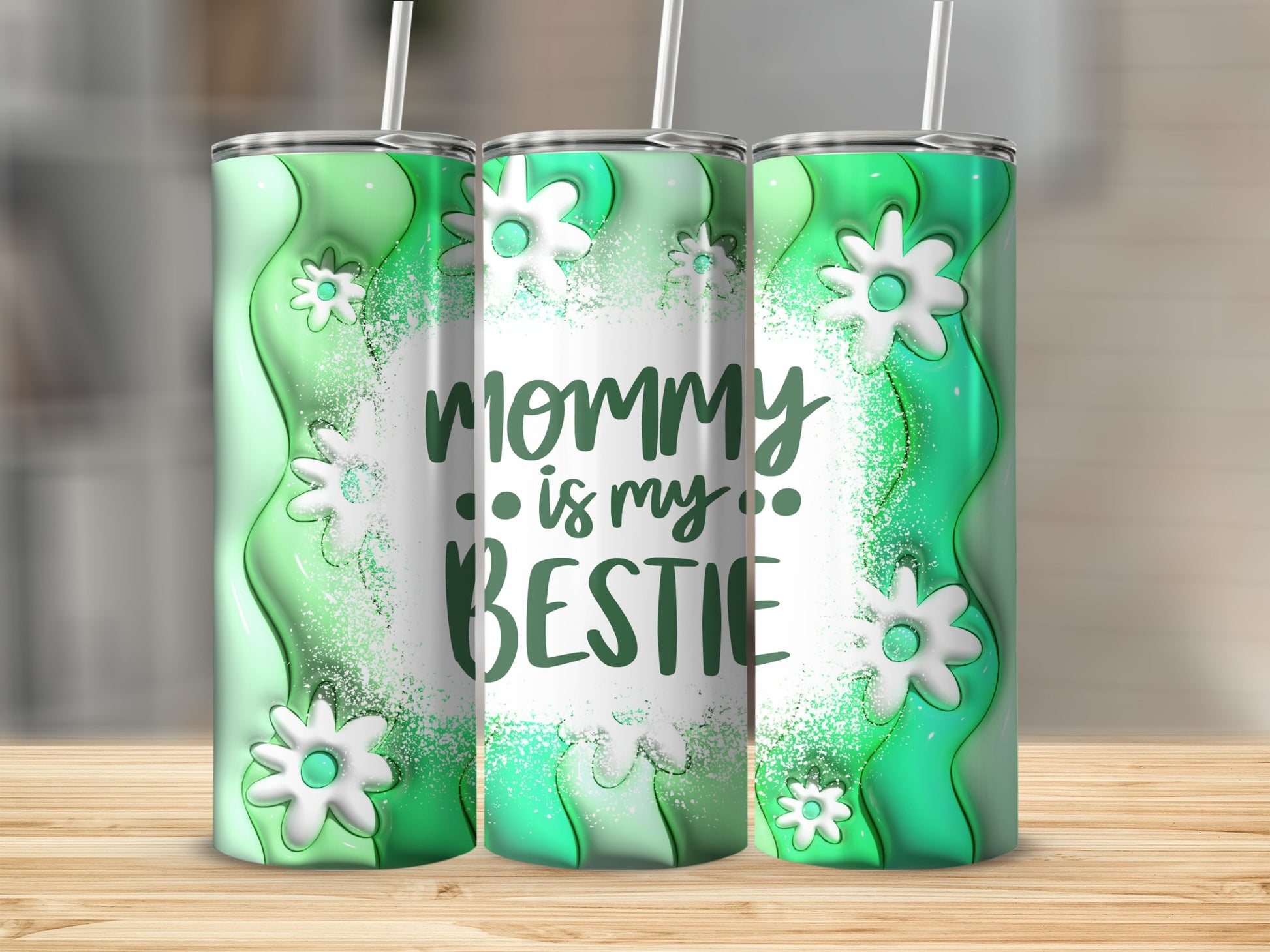 Green Mommy is My Bestie Tumbler with Straw