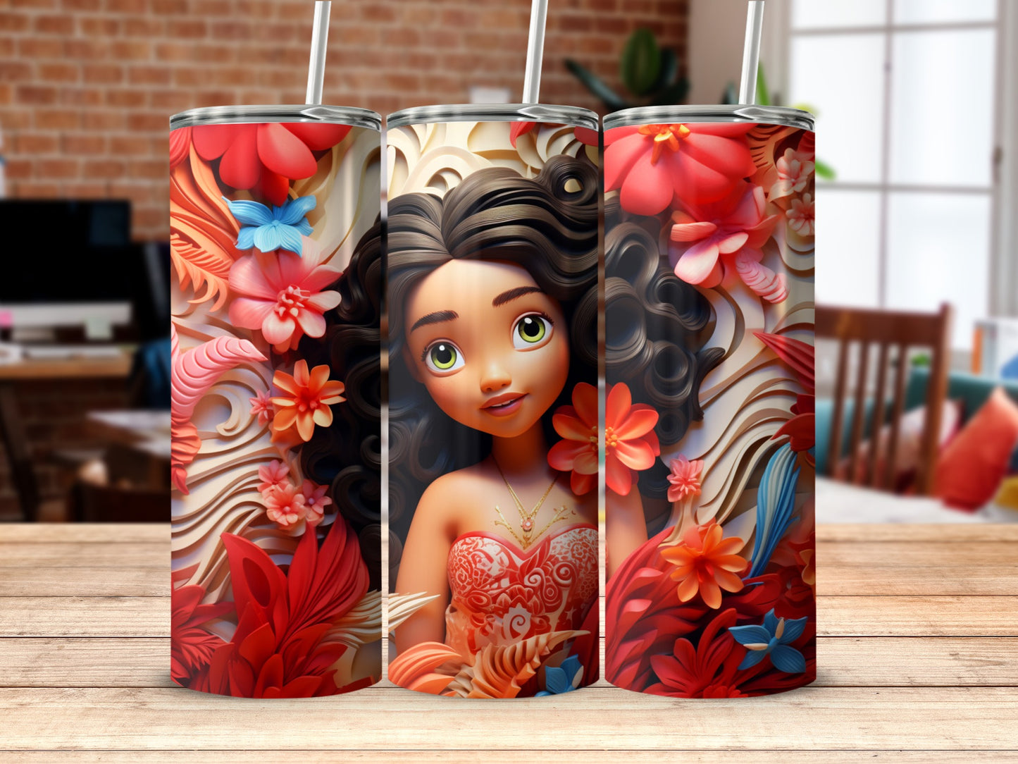 Colorful Floral Design Tumbler with Woman's Portrait