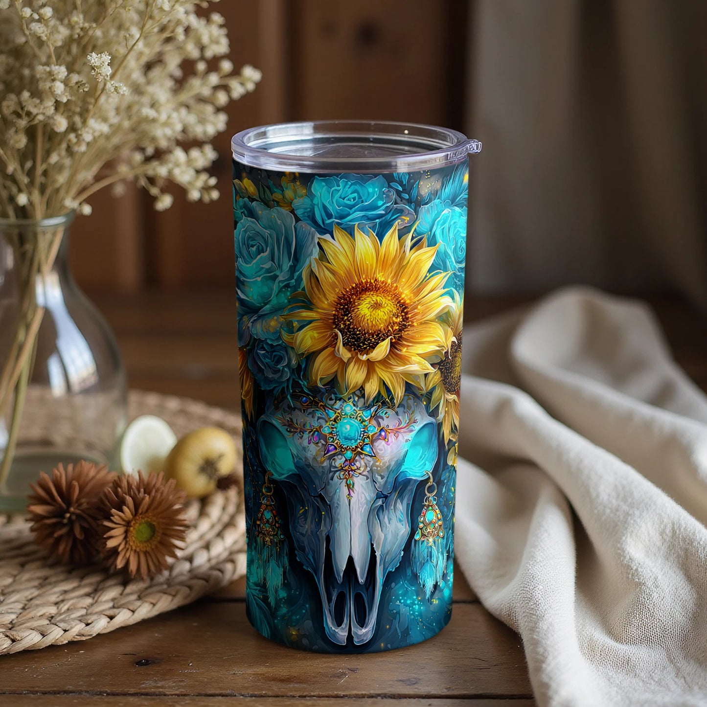 Colorful Sunflower Skull Design Insulated Tumbler