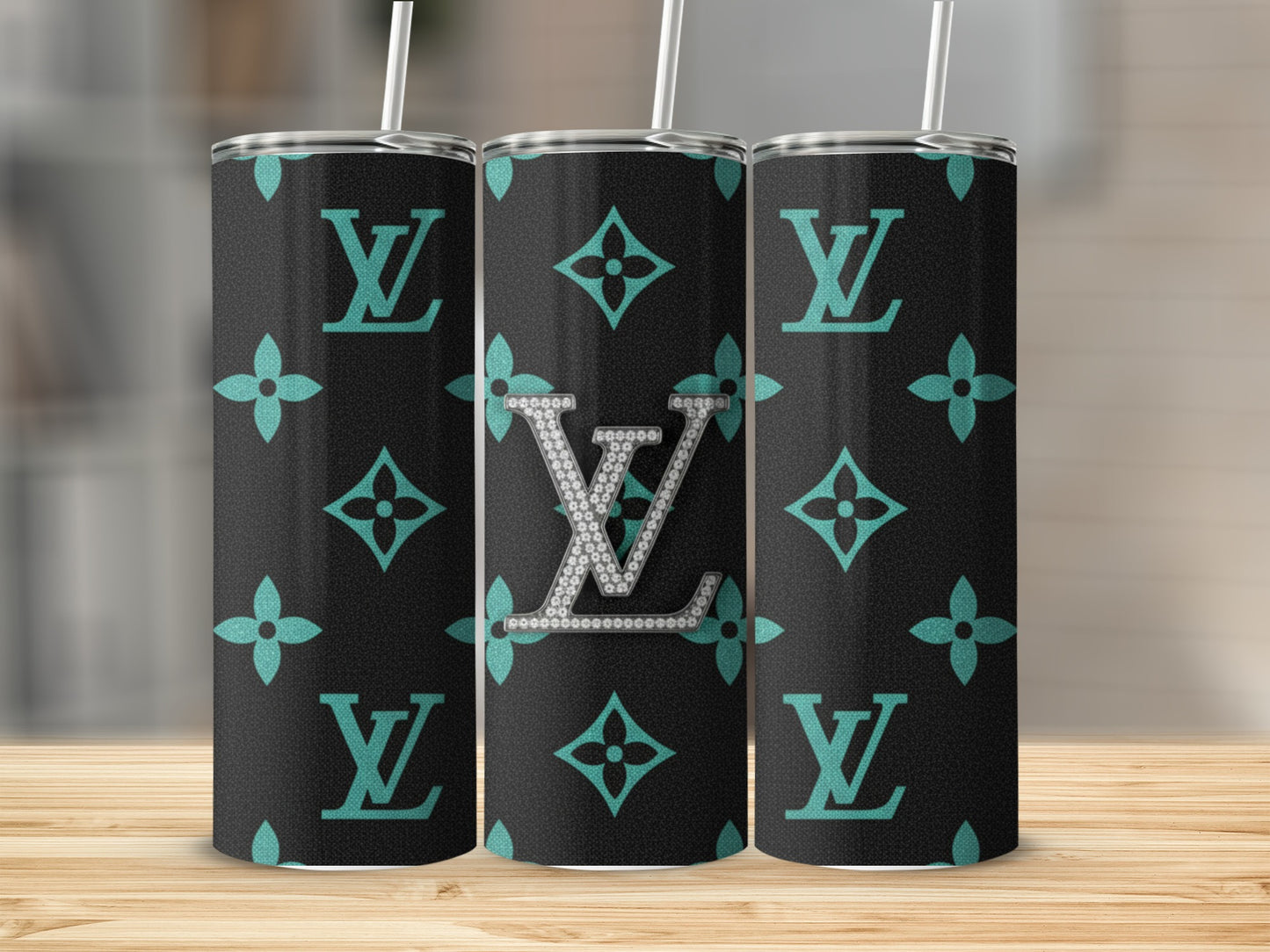 Luxury Black and Teal Patterned Drink Tumbler