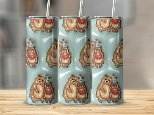 Adorable Bear Family with Hearts Insulated Tumbler