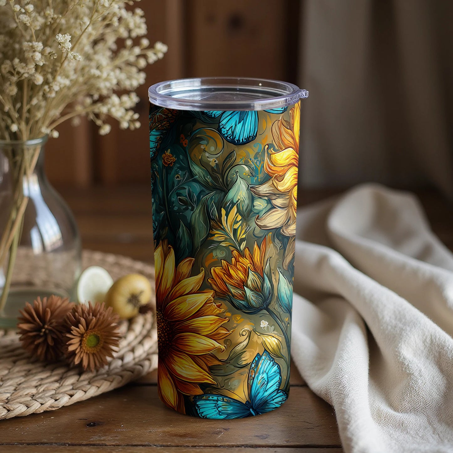 Floral and Butterfly Design Insulated Tumbler Product