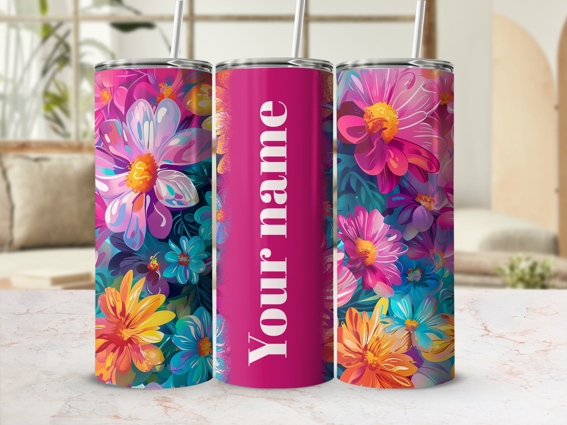 Colorful Floral Personalized Tumbler with Wildflower Design