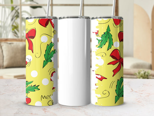 Festive Christmas Design Yellow and Red Bow Tumbler