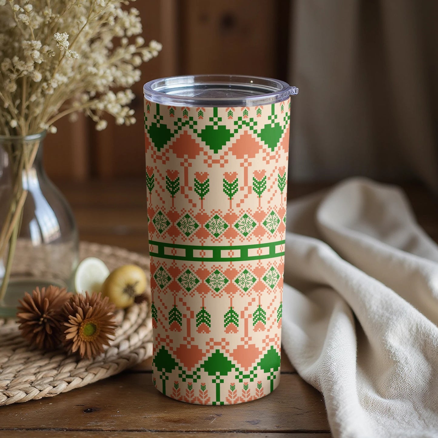 Festive Geometric Pattern Insulated Tumbler