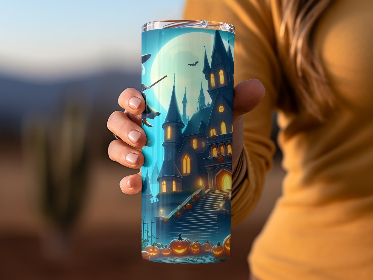 Spooky Halloween Haunted House Tumbler for your beverage