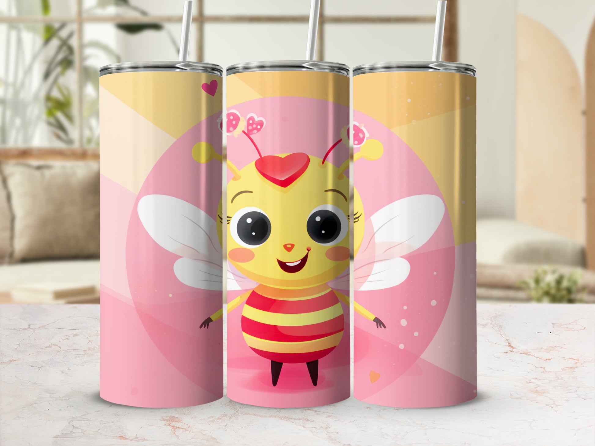 Cute Yellow Bee Heart Design Happy Cartoon Character product type