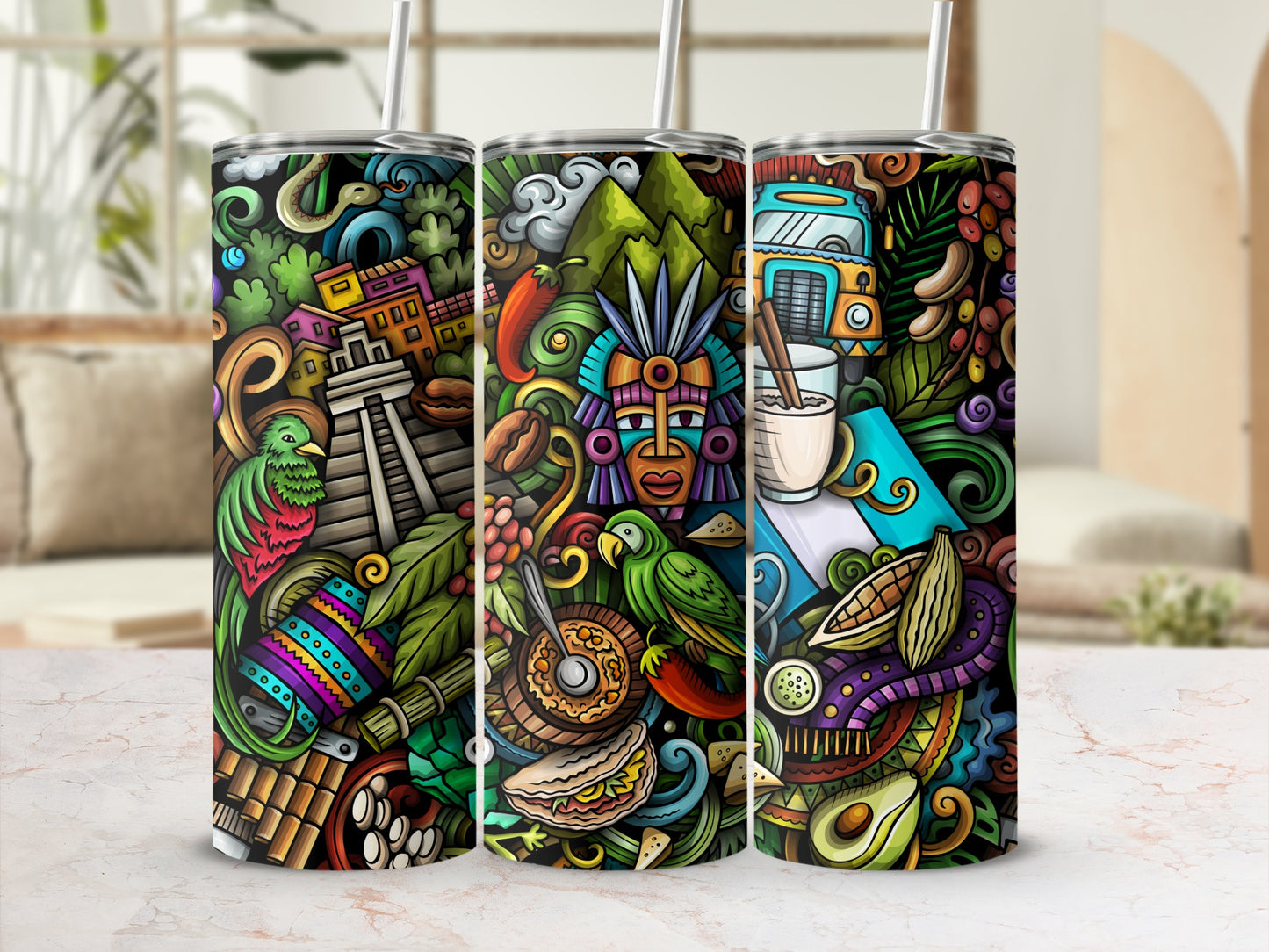 Vibrant Cultural Art Travel Tumbler Cups Set for Home