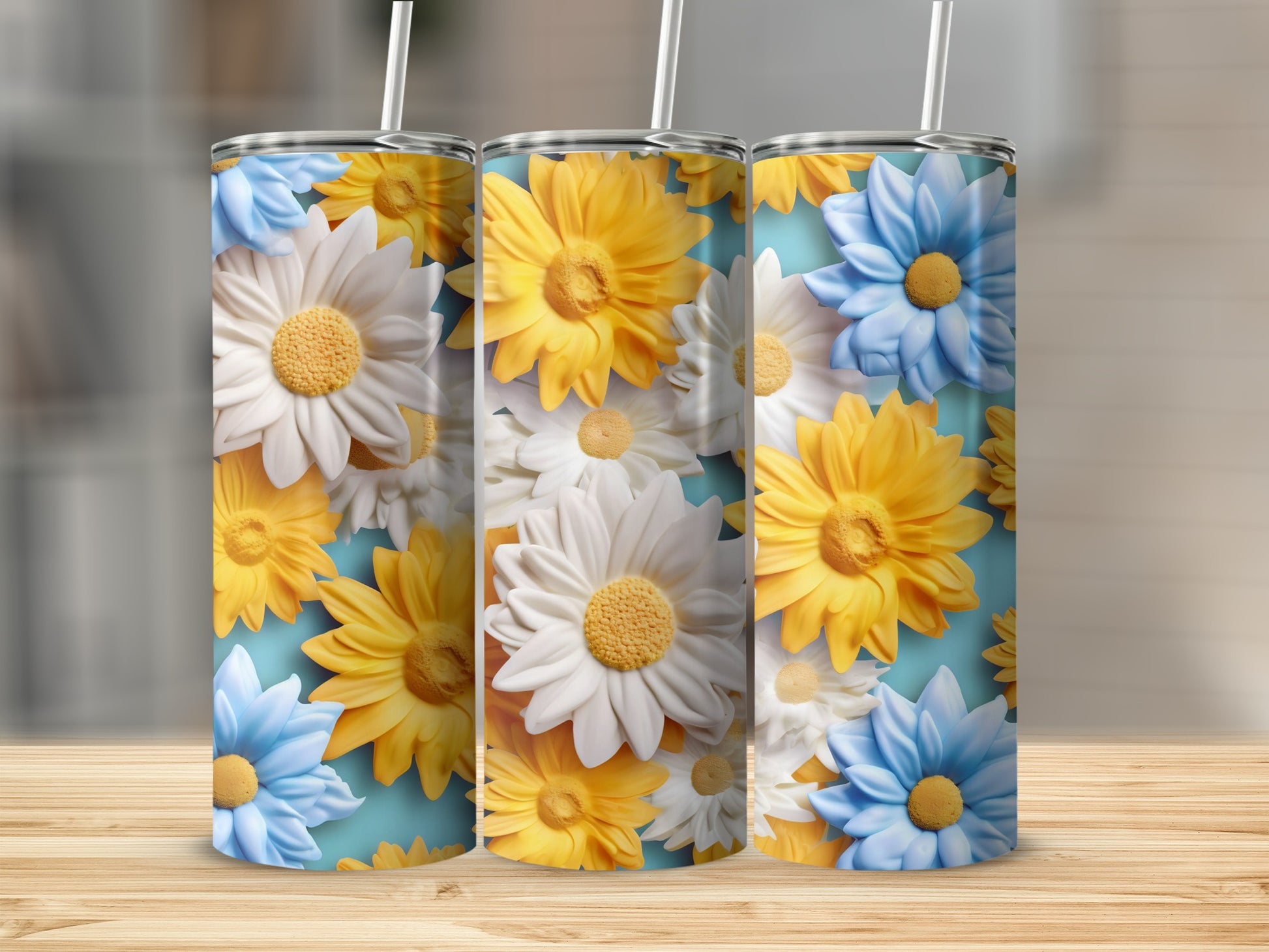 Vibrant Floral Design Tumblers with Daisy Patterns