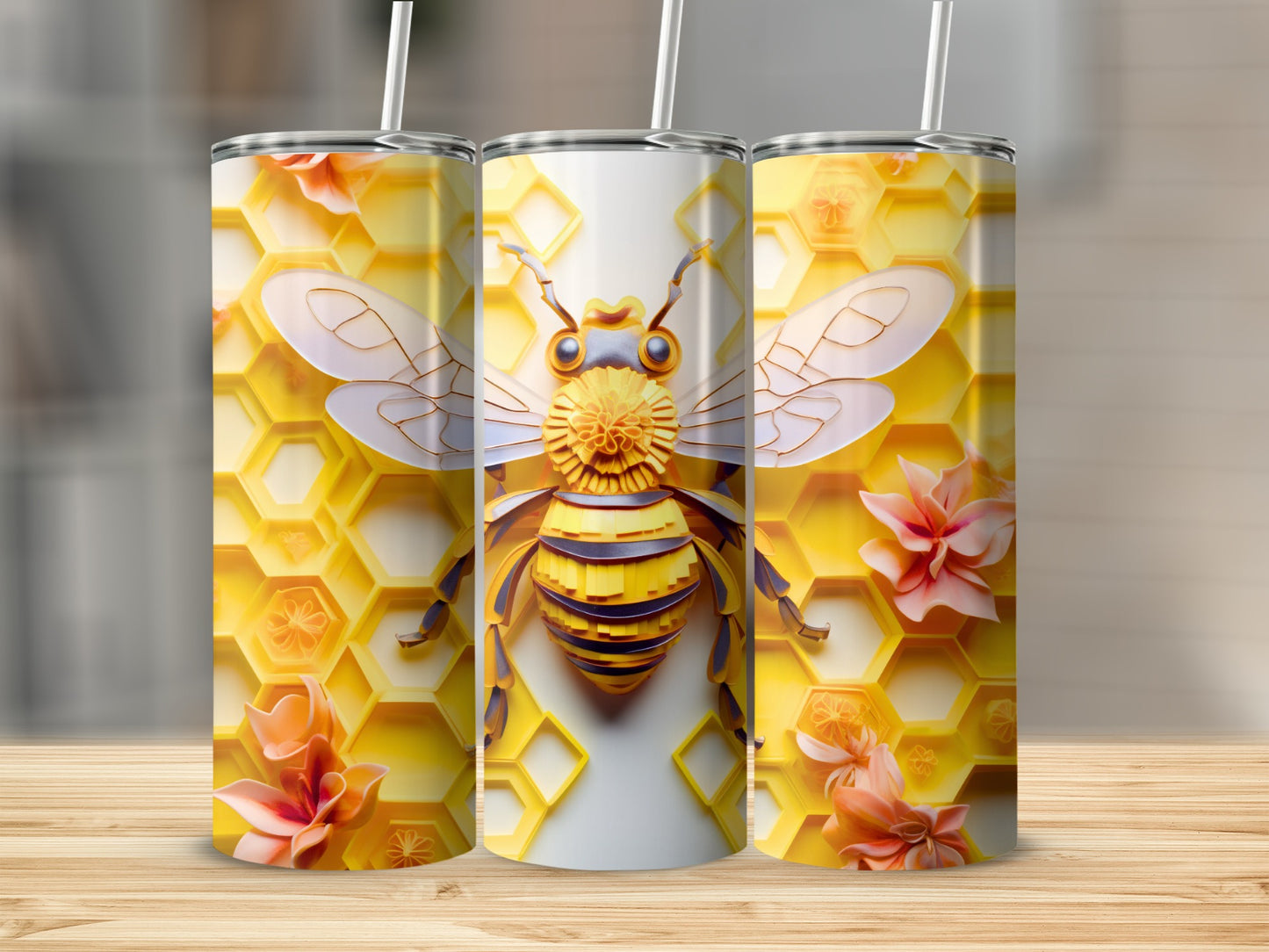 Stylized Bee Honeycomb Floral Design Tumbler product type