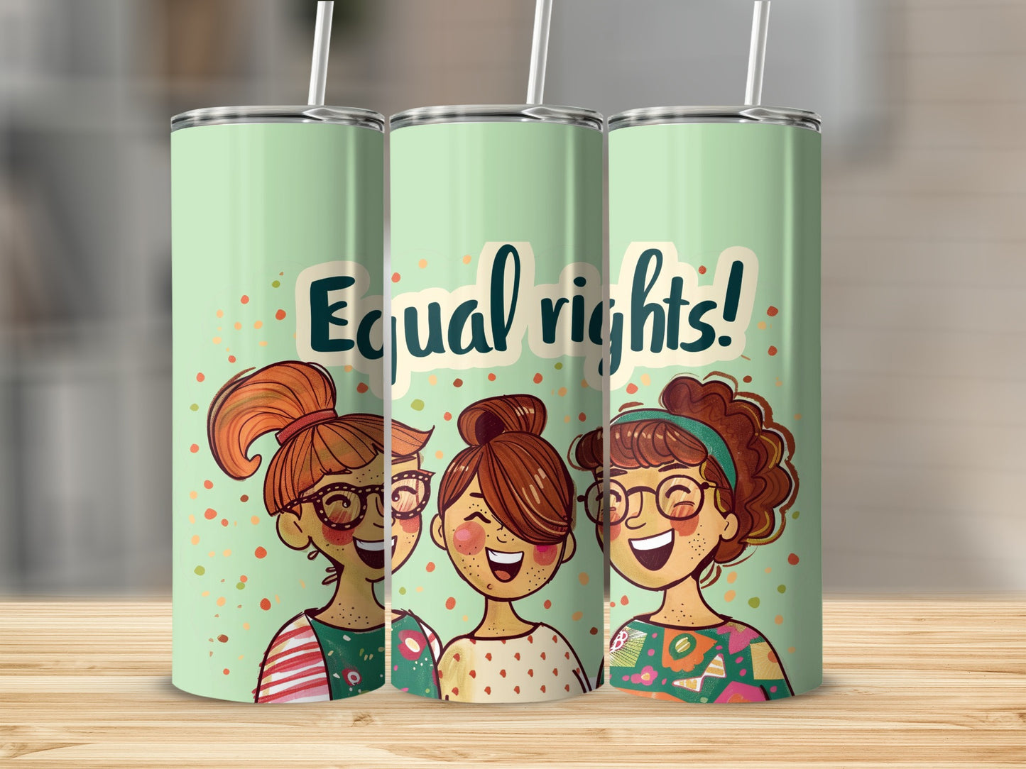 Equal Rights! Cartoon Design Tumbler with Straw
