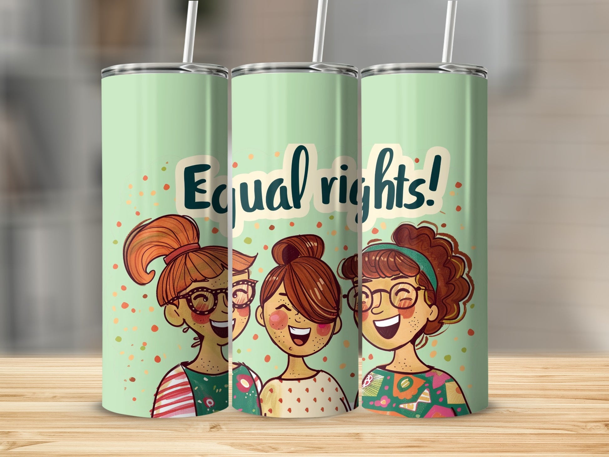 Equal Rights! Cartoon Design Tumbler with Straw