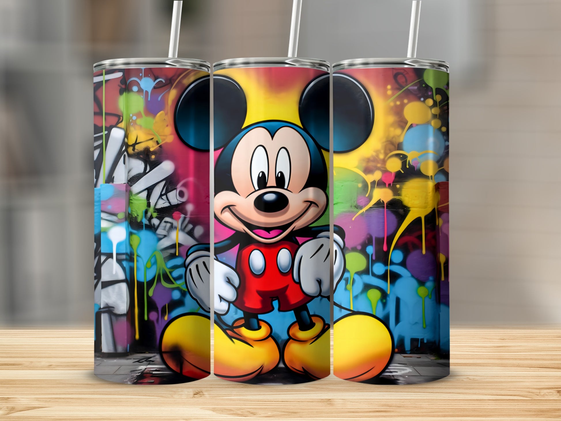 Colorful Mickey Mouse Graffiti Stainless Steel Tumbler
