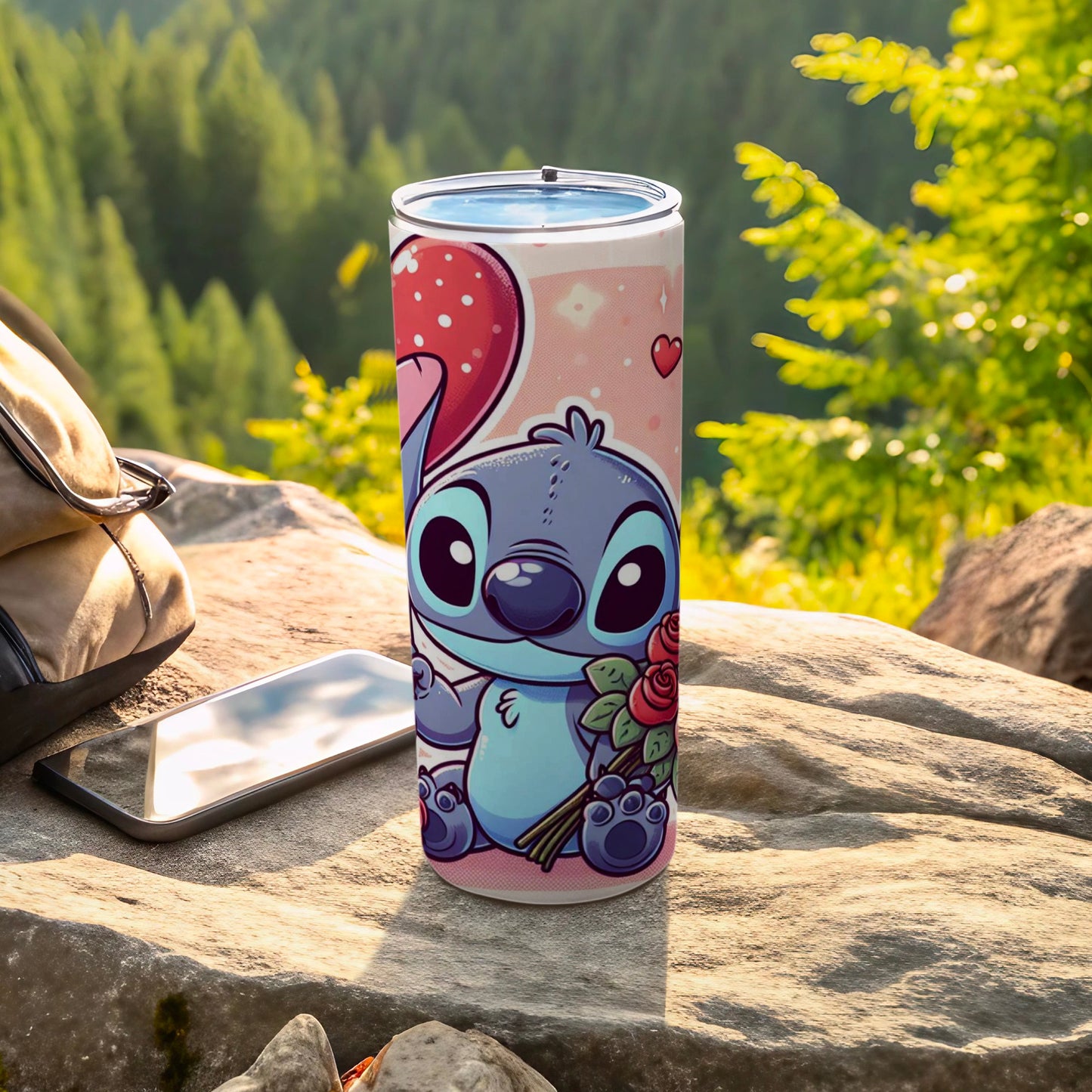Cute Blue Character with Roses and Hearts Tumbler