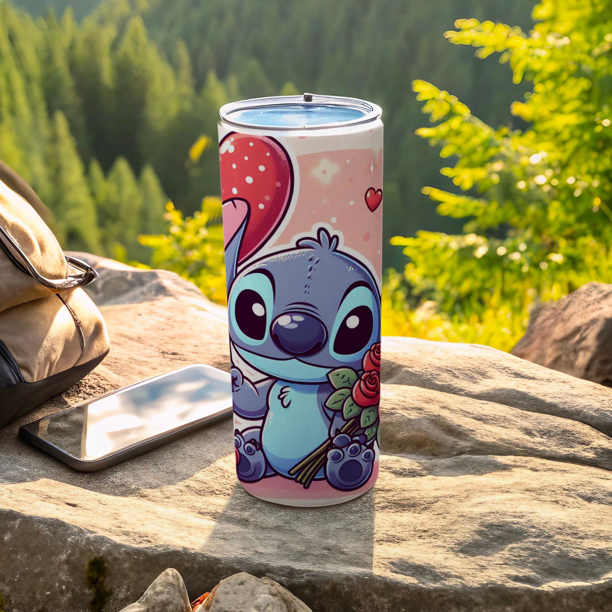 Cute Blue Character with Roses and Hearts Tumbler