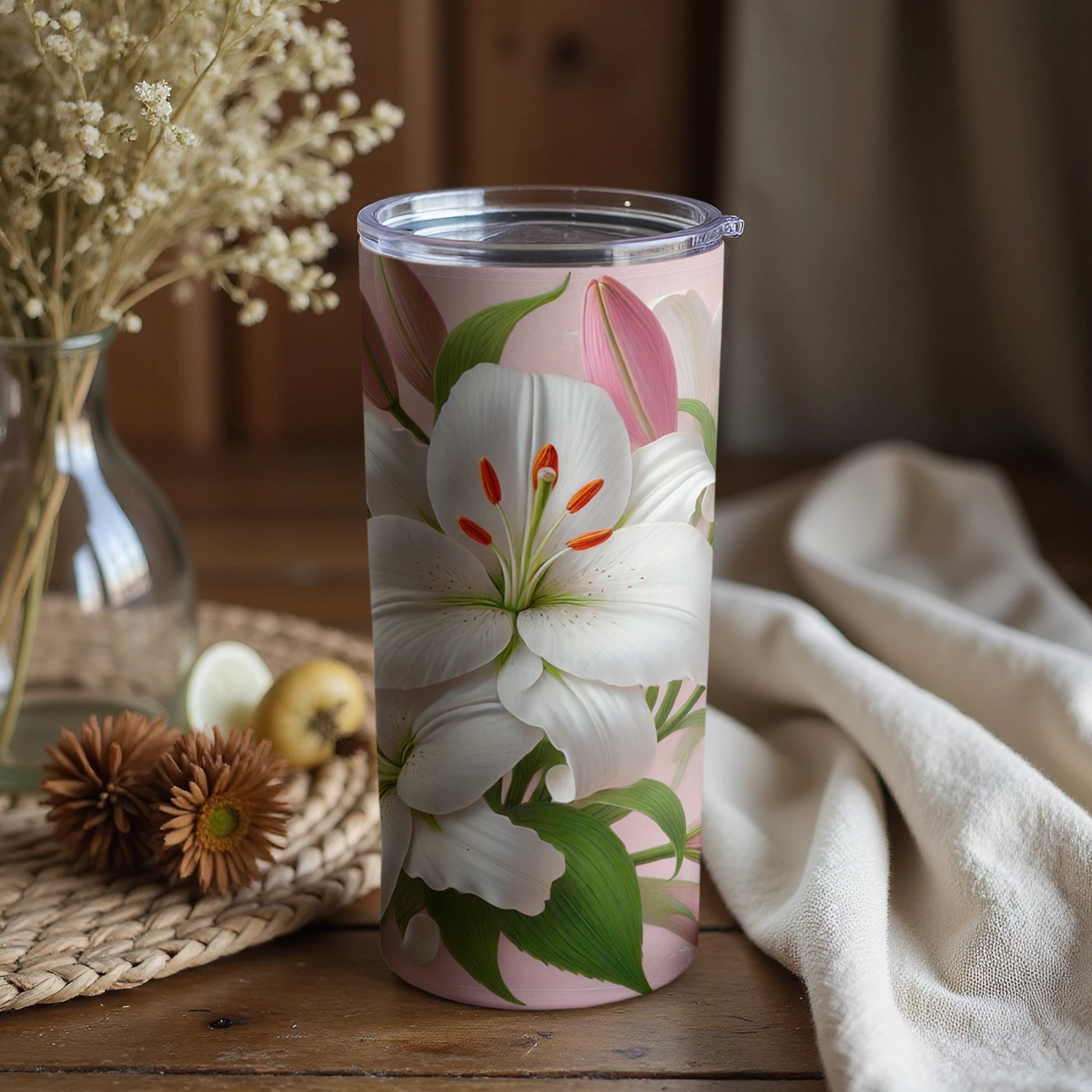 Elegant Floral Design Insulated Tumbler for Beverages