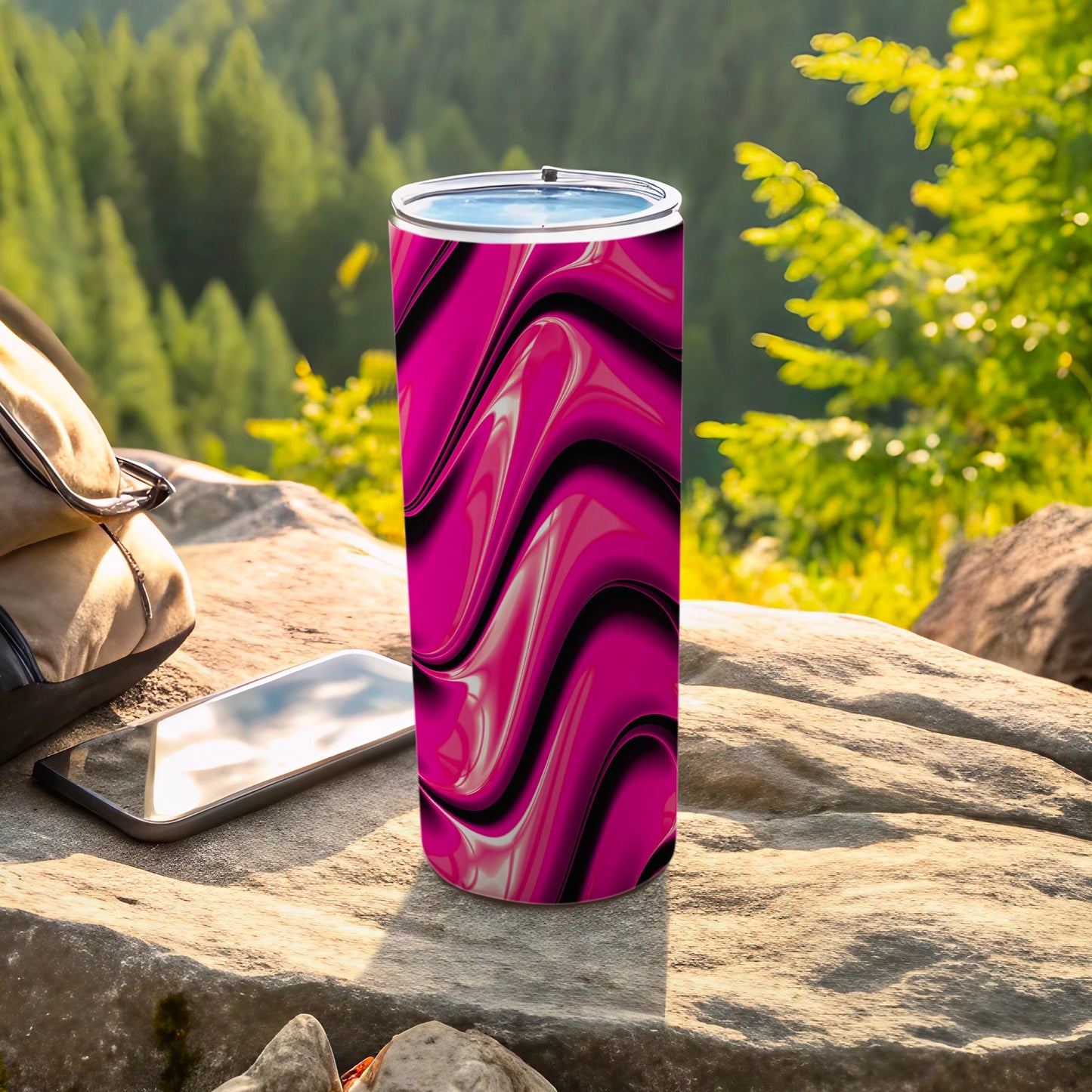 Vibrant Pink Black Swirl Abstract Tumbler product type
