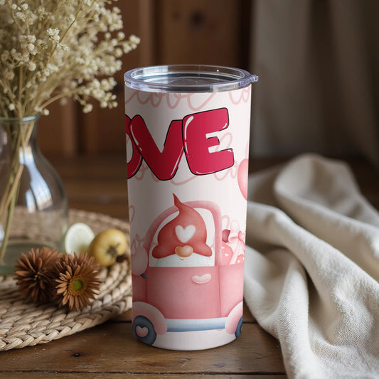 Love Gnome Riding in Car with Hearts Tumbler