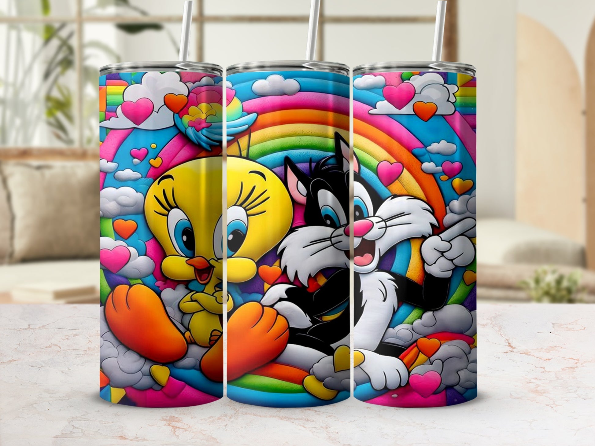 Colorful Cartoon Characters Rainbow Heart Tumbler