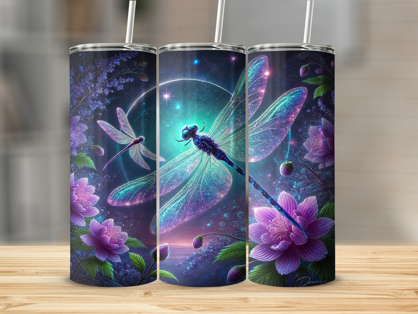 Enchanting Dragonfly and Blossoms Themed Tumbler