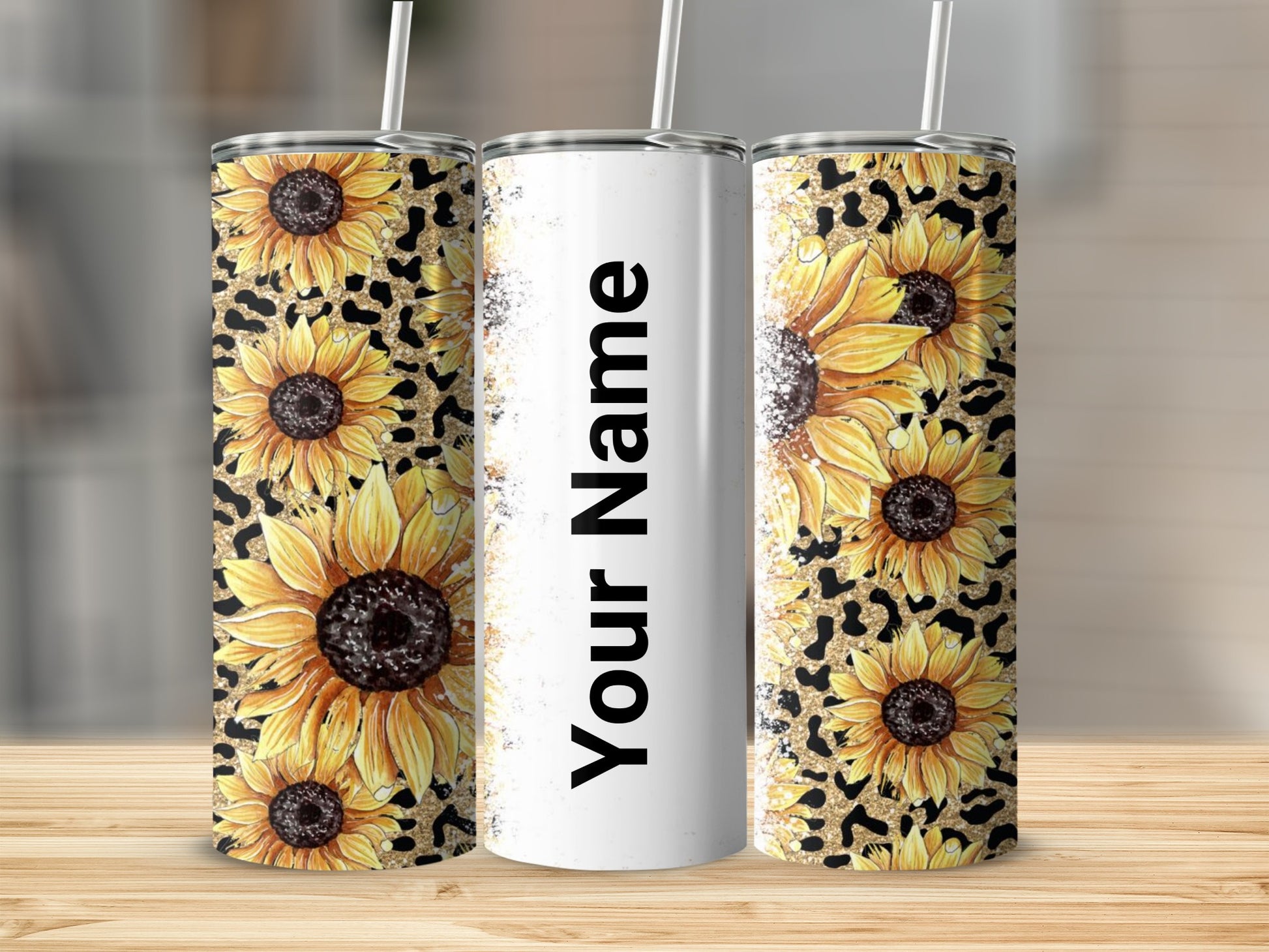 Personalized Sunflower Design Tumbler with Your Name