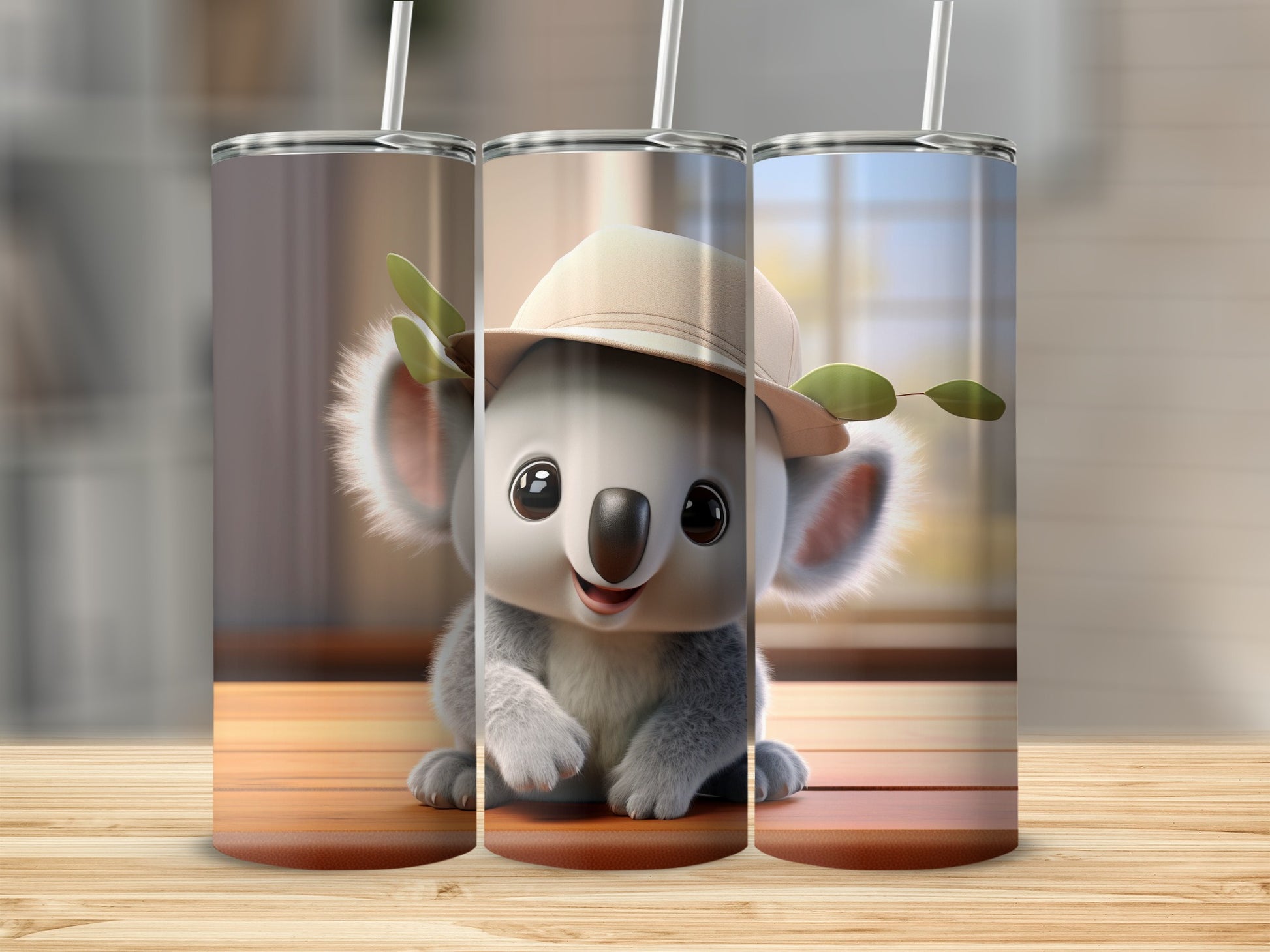 Cute Koala Wearing Hat with Leaf Design Tumbler