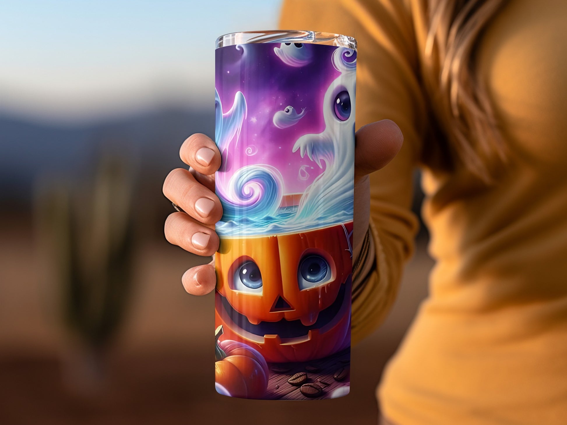 Whimsical Halloween Pumpkin and Ghosts Tumbler Product