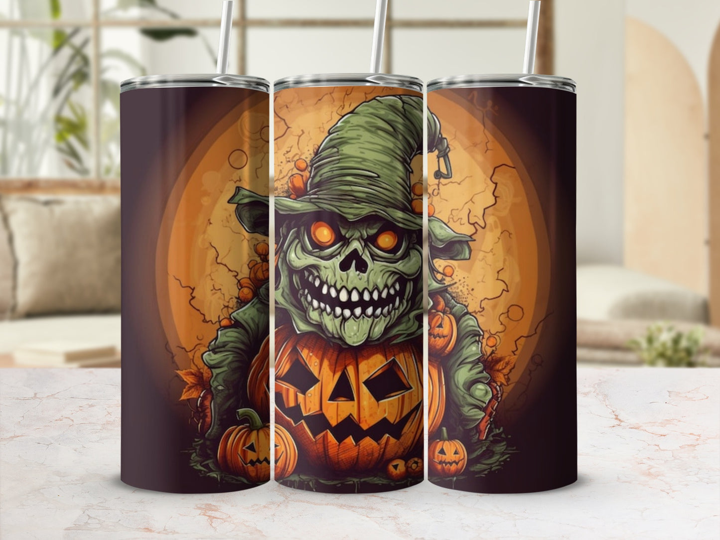 Spooky Halloween Pumpkin Skeleton Themed Tumbler