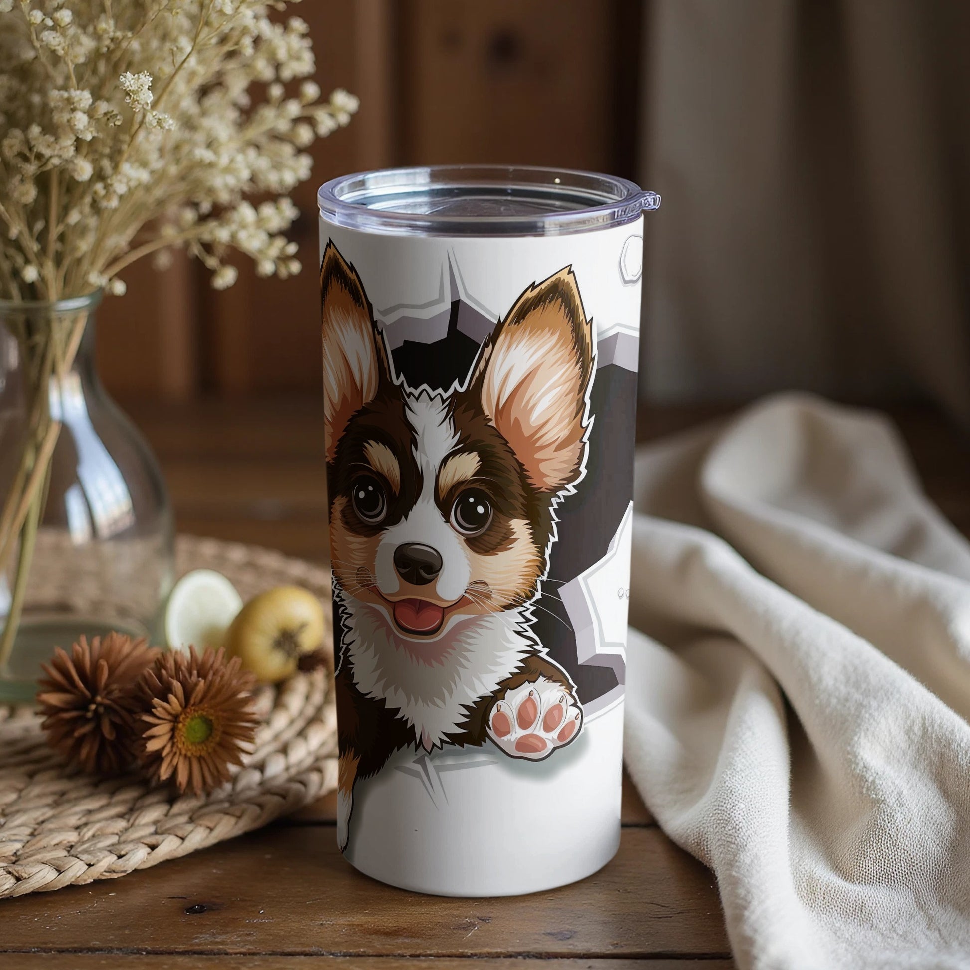 Happy Corgi Puppy Art Travel Drinkware product type
Corgi
Puppy
Dog
Cute
Pet
Animal
Happy
Smile
Cartoon
Illustration
Artwork
Travel Drinkware
Tumbler
Beverage Holder
Gift Idea
Dog Lover
Pet Owner
Fun Design
Unique Tumbler
Corgi Gift