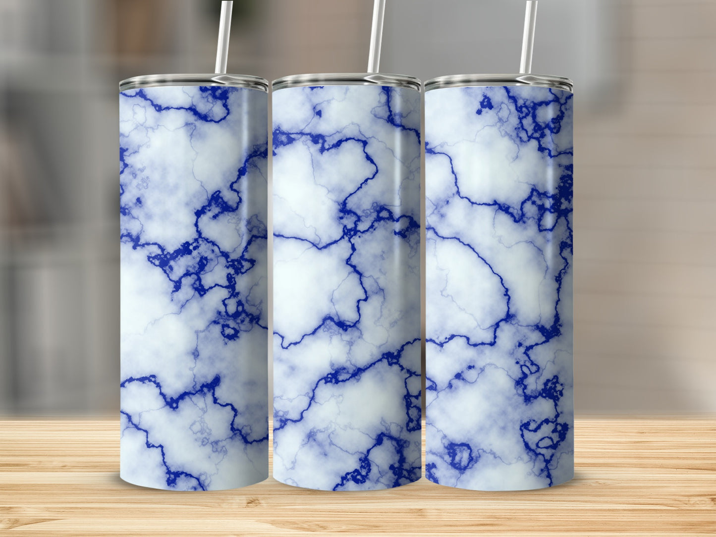 Elegant Blue Veins And White Tumblers Abstract Design
