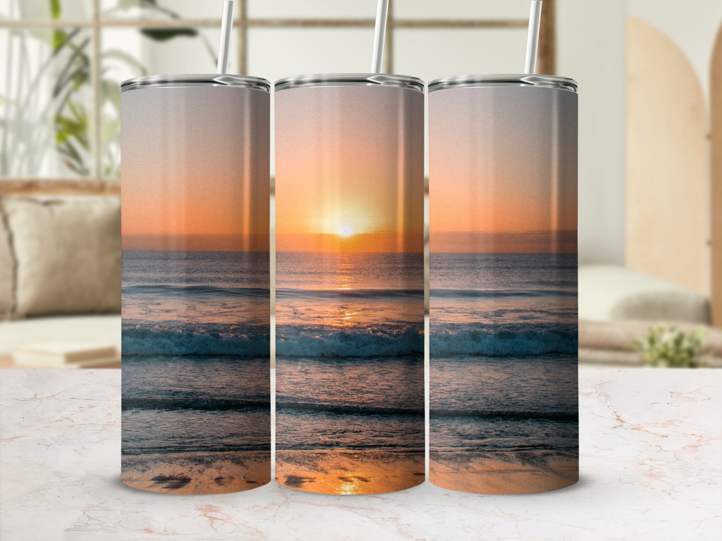 Sunrise Beach Scene Tall Tumblers
