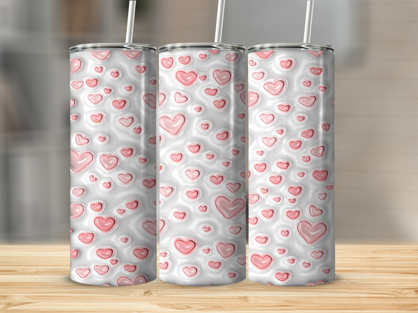 Pink and White Heart Pattern Design Tumbler Product
