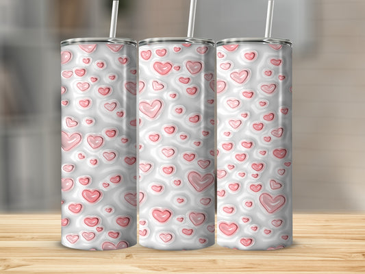 Pink and White Heart Pattern Design Tumbler Product