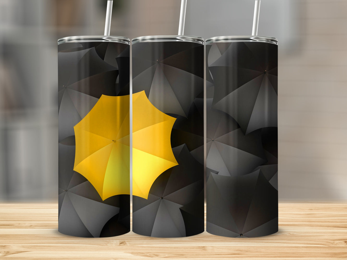 Yellow Among Dark Umbrellas Artistic Design For Tumblers