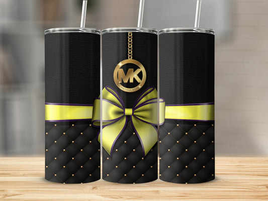 Luxury Black and Gold Ribbon Tumbler with Monogram
