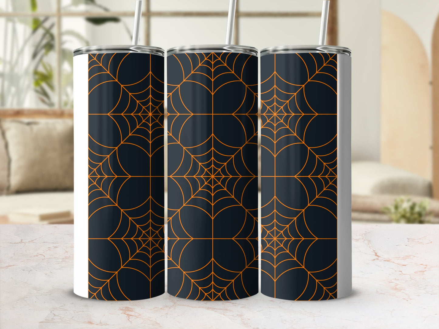 Orange Spiderweb Dark Background Tumbler product type