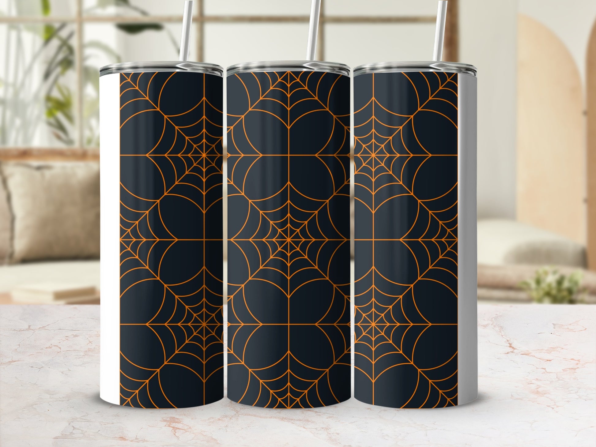 Orange Spiderweb Dark Background Tumbler product type