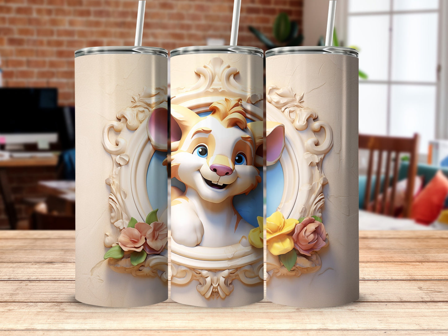 Adorable Lion Cub Illustration Slim Tumbler Cup